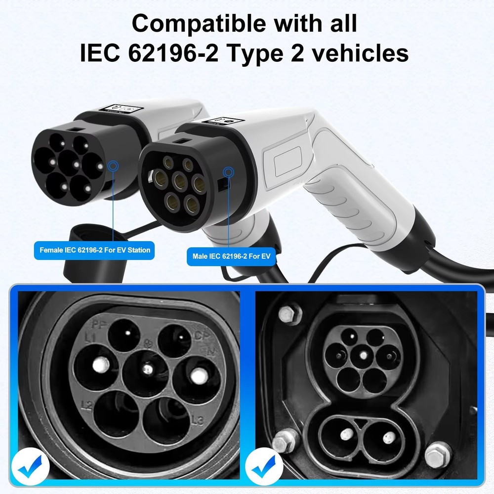 TYPE 2-TYPE 2 Fast Charging EV Cable / 32A / 3 Phase / 5M Length / 22kW