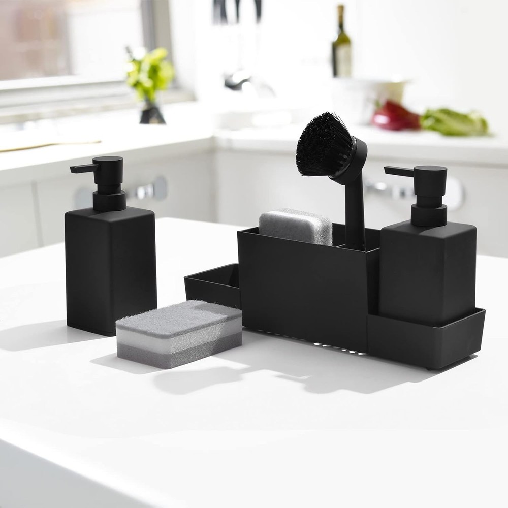 Rust-Proof Kitchen Soap Dispenser with Sponge Holder - Modern Matte Black Look