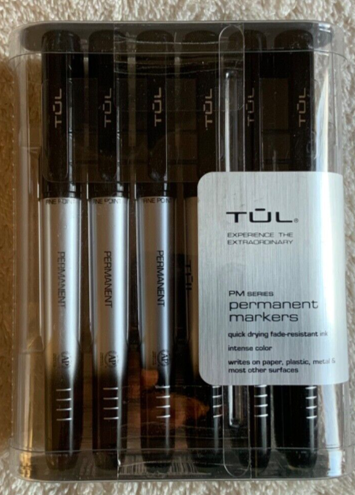 TUL Permanent Markers, Fine Point, Silver Barrel, Black Ink, 12 Pack