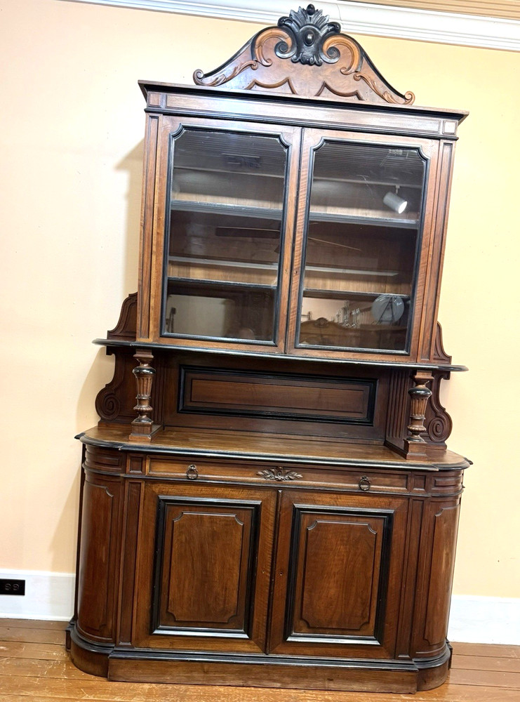 French Walnut louis Phillippe Buffet Sideboard Hutch