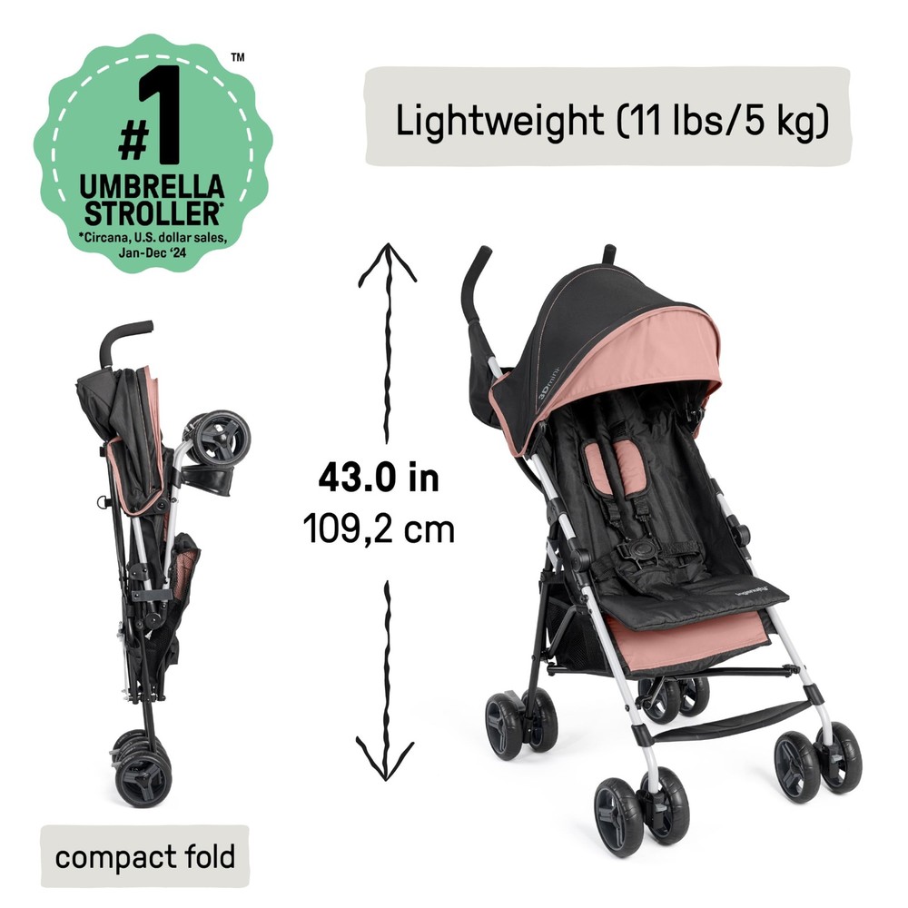 Lightweight Stroller 3D Mini Compact Fold Multi Position Recline Dusty Rose