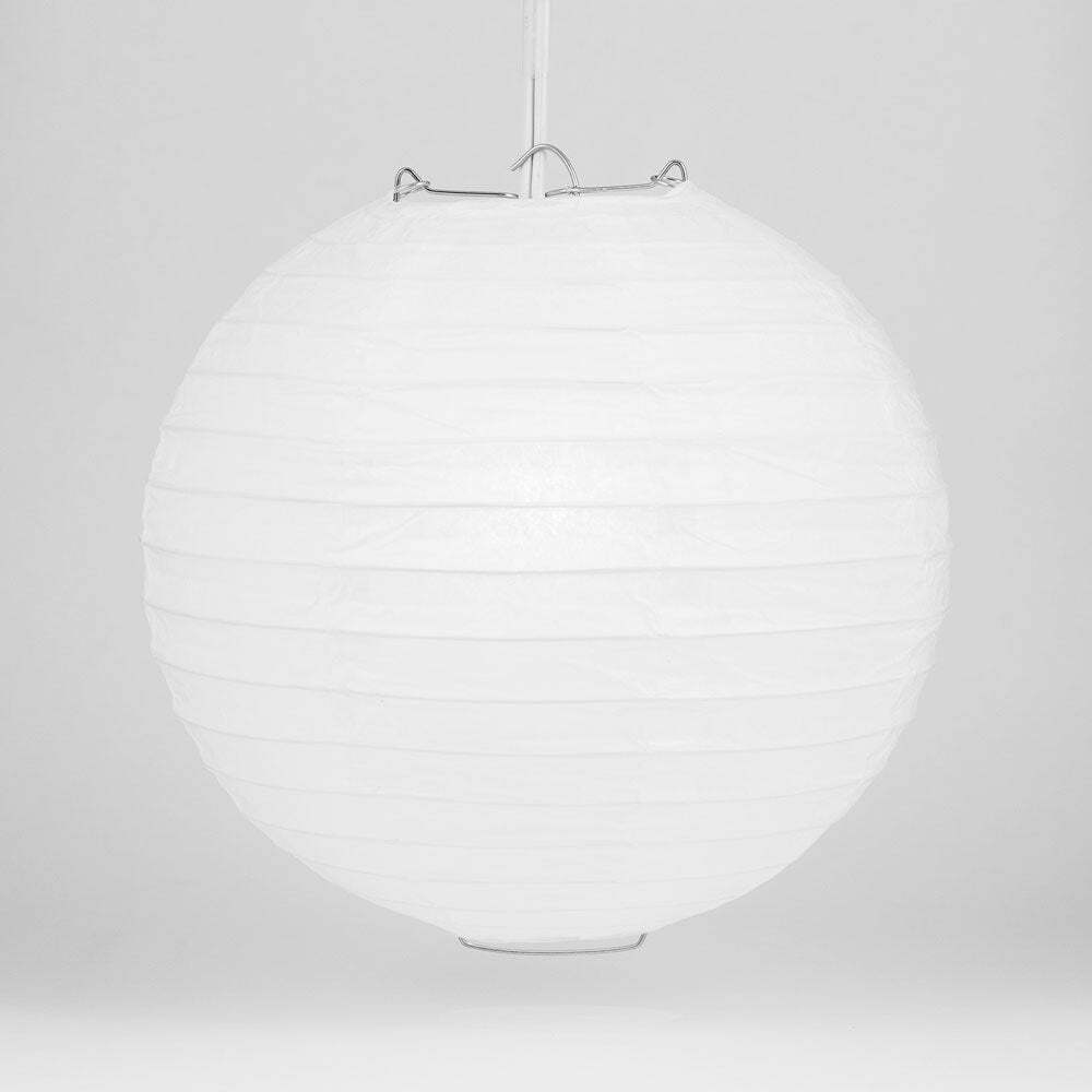 16" White Round Paper Lantern, Even Ribbing, Hanging Decoration