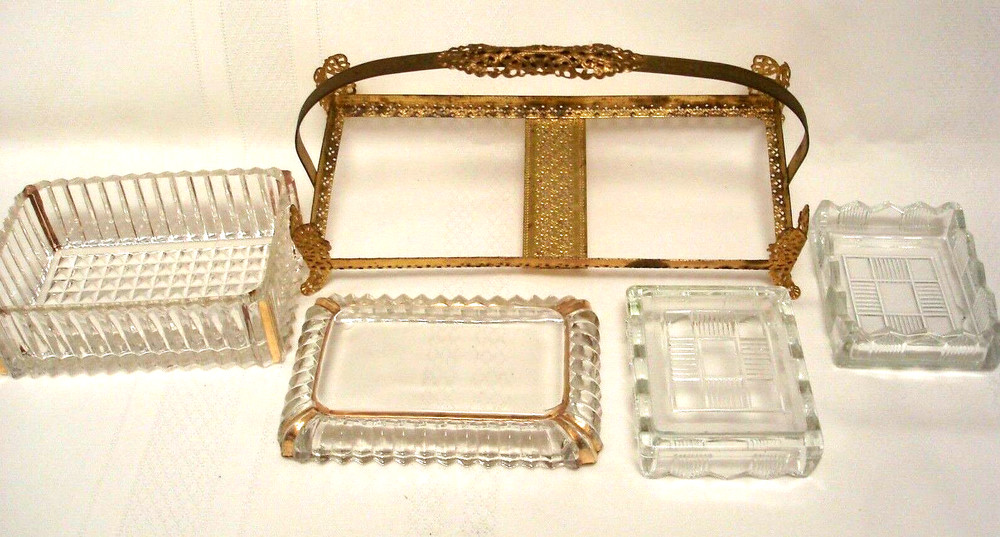VICTORIAN CIGARETTE BOX & MATCHING CIGARETTE HOLDER BRASS & GLASS