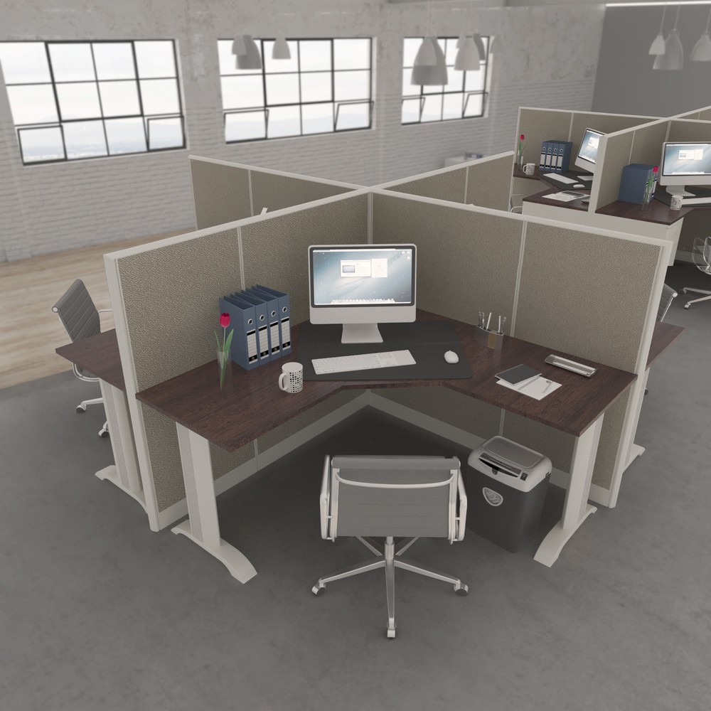 5x5 Cubicles - 54″ H-4 MAN L Shape QUAD Fabric Office Workstations-E