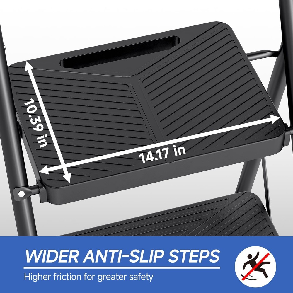 KINGRACK 2 Step Ladder, Folding Step Stool with Handrail, Safe-Lock Design an...
