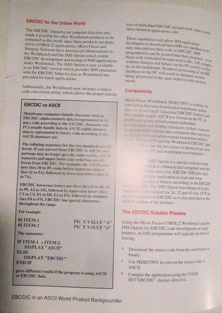 Micro Focus COBOL - 4 Brochures, 1989: Dialog System, 370 Assembler, Data Tools