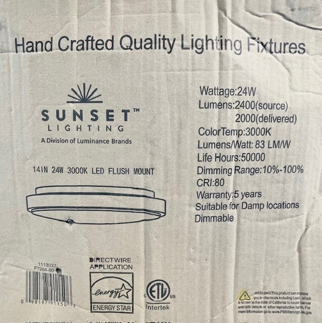 Sunset Light 14" LED Ceiling Mount Flush 24W Satin Nickle Modern Light