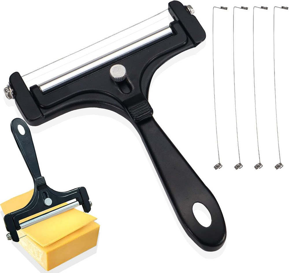 Adjustable Cheese Slicer with 4 Extra Wires Replacement, Hand Held Wire Cheese C