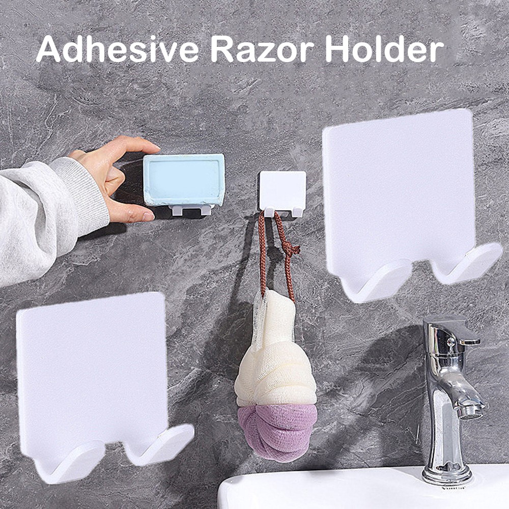 4 Pack White ABS Plastic Razor Holder Wall Mount Bathroom Organizer Modern