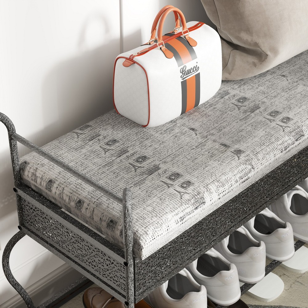 Upholstered Hallway Entryway Shoe Rack Bench Bedroom Bench Stool Iron Frame
