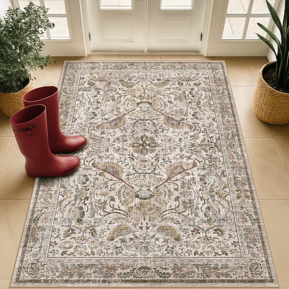 3x4 Large Entryway Rugs - Machine Washable 3' x 4' (Rectangular), Moss Green