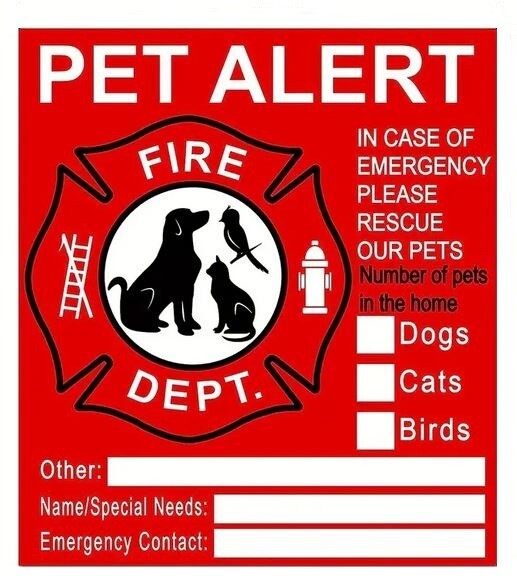 Pets Inside Alert - Rescue - Emergency - Fire Window Stickers / 4 Pack