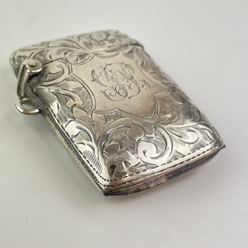 Antique Solid Silver Vesta Case 1906 45mm X 35mm