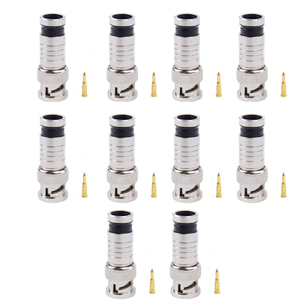 10Pack Premium Adapter BNC Compression Connector for CCTV Camera RG6 Coax Cable