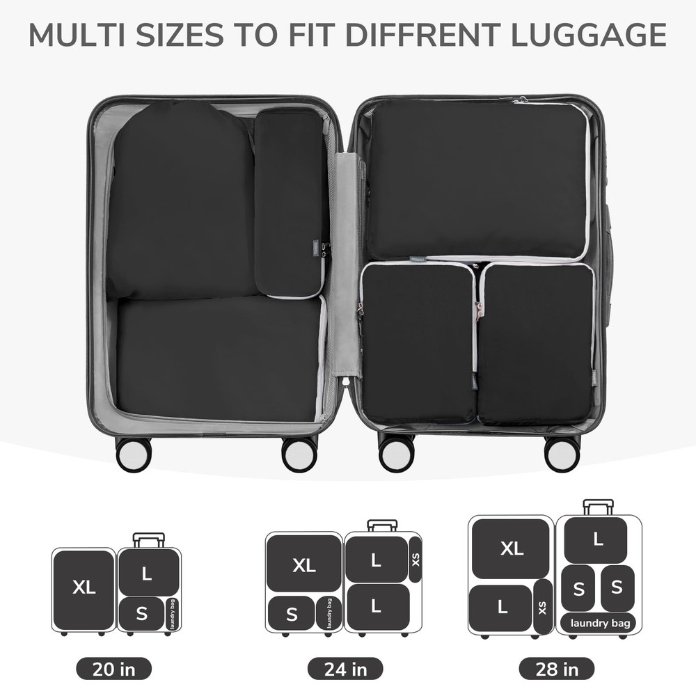 Compression Packing Cubes, 7 Set Packing Cubes for Travel, Suitcase Organizer...