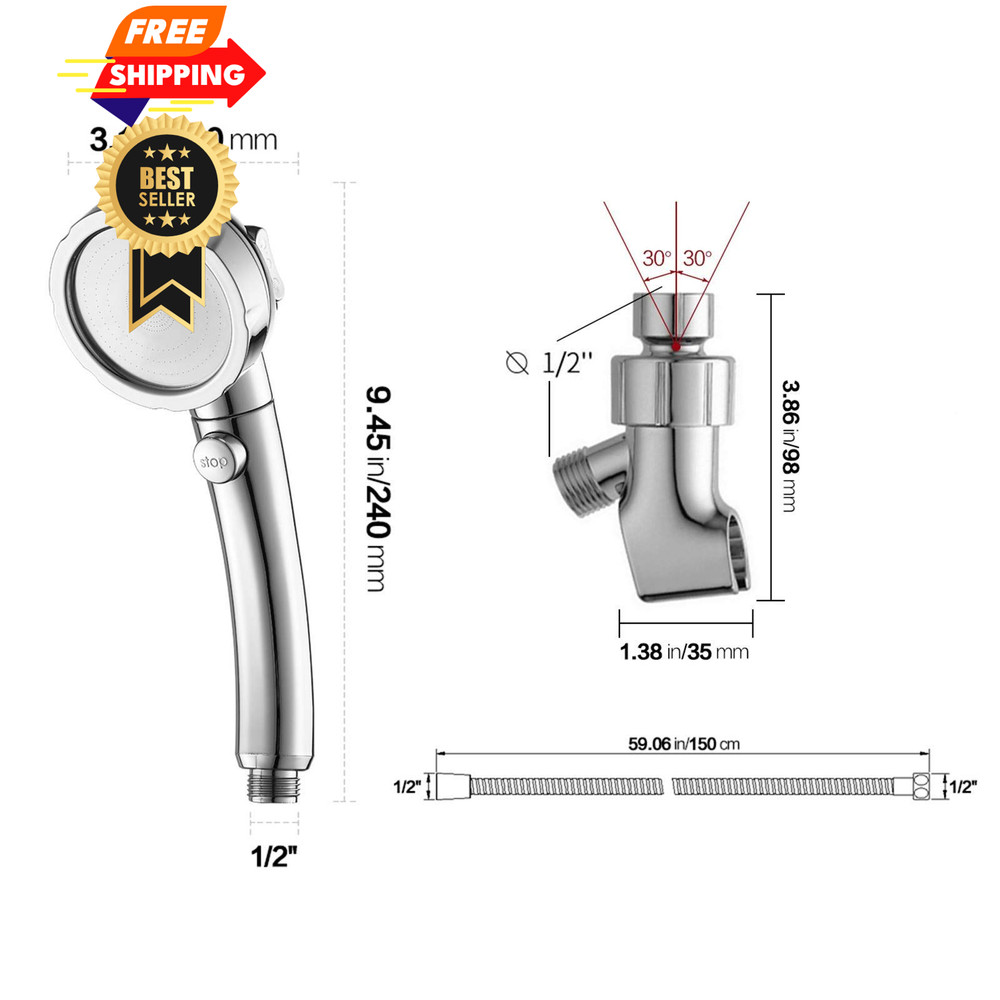 KAIYING Chrome High Pressure Handheld Shower Head Combo,
