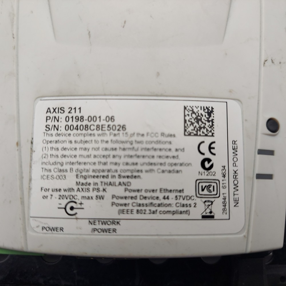 AXIS COMMUNICATIONS 211 0198-001-04 NETWORK CAMERA