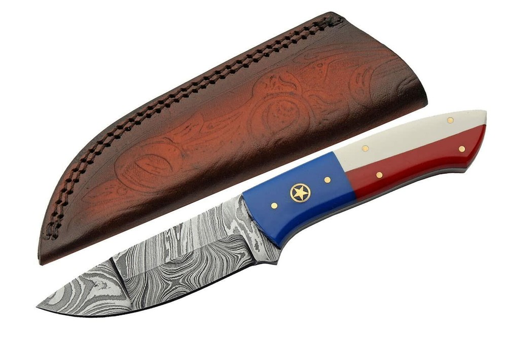 New Damascus Texas Pride Fixed Blade Knife DM-1282