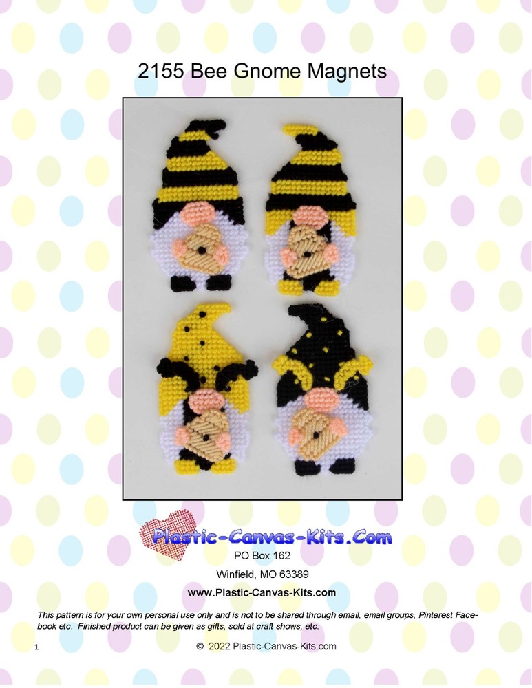 Bee Gnome Magnets- Plastic Canvas Pattern or Kit