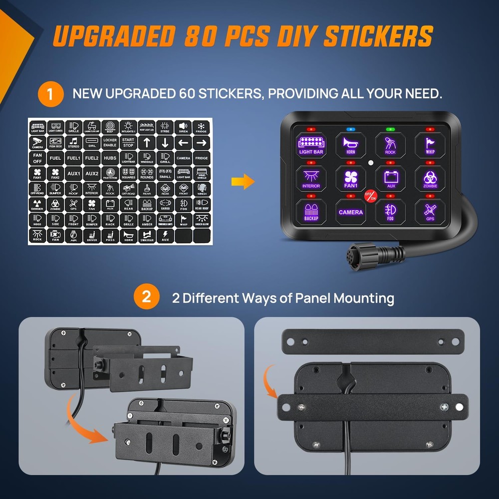 Nilight Switch Panel 12V 24V 12 Gang Universal Circuit Control Relay System