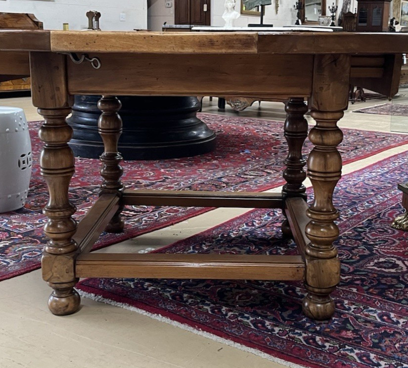 French Farmhouse Rustic Plank Top Maple 52.5" Round Table w/ 1 leaf