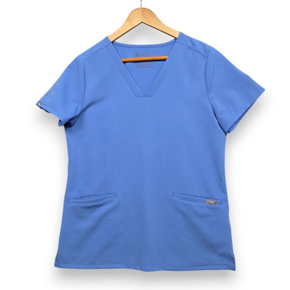 Figs Casma Three Pocket Scrub Top Womens Small Blue FW1100