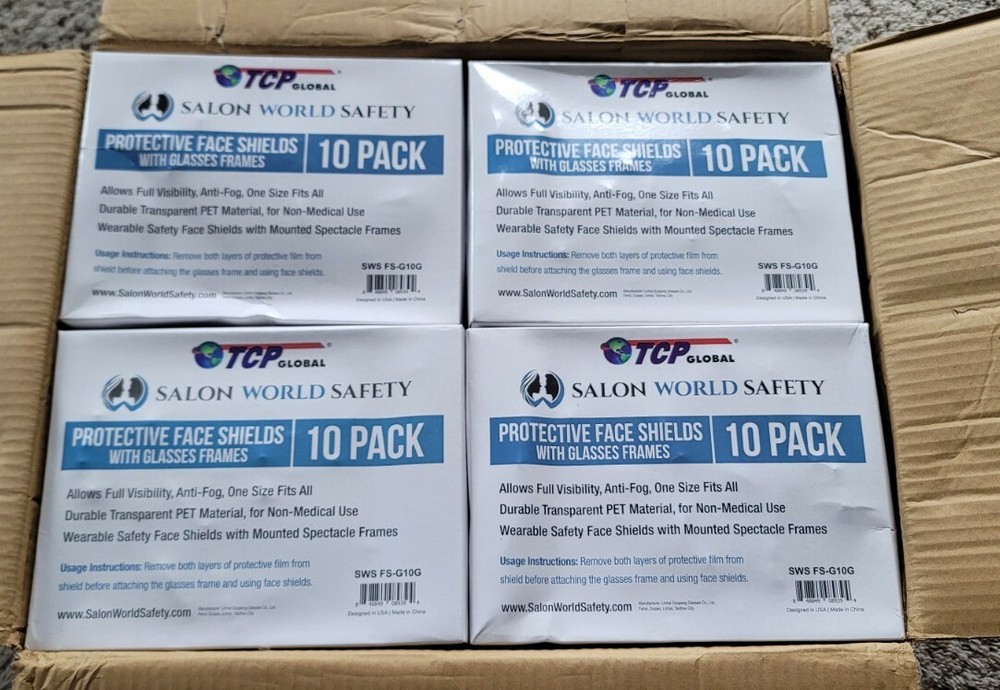 LOT OF 200 Protective Face Shields With Glasses Frames Set
