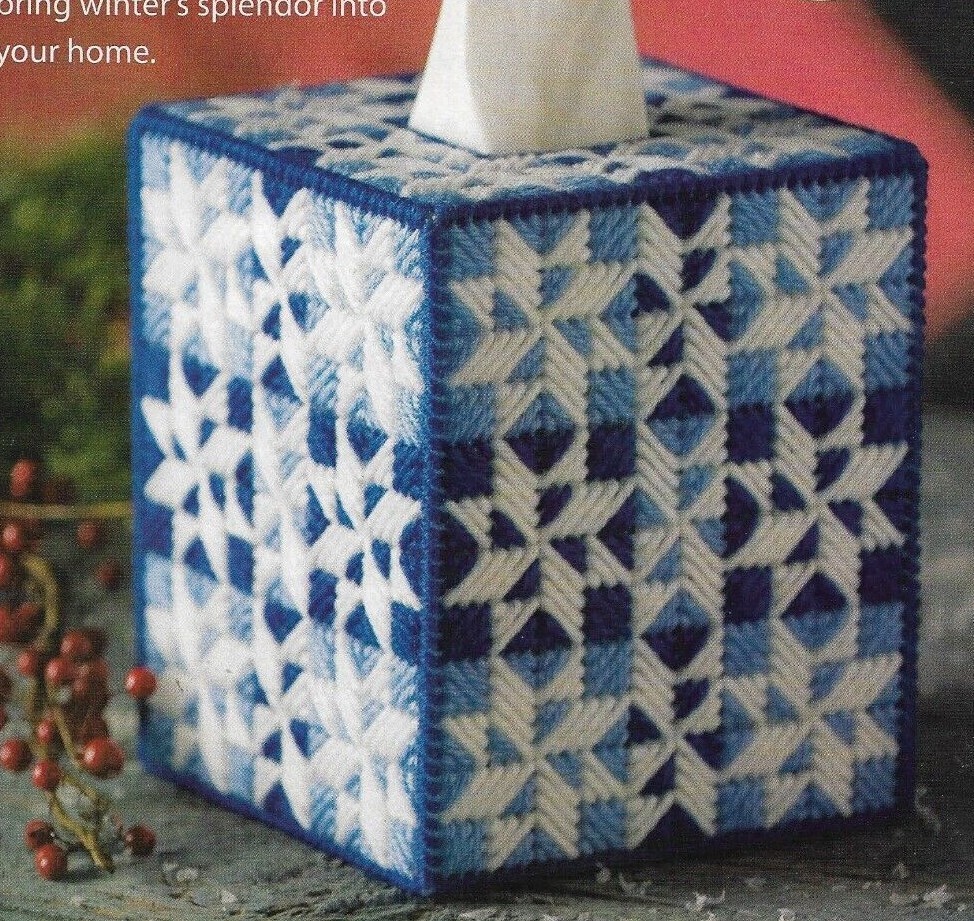 QUILTED SNOWFLAKES TISSUE TOPPER CHRISTMAS PLASTIC CANVAS PATTERN INSTRUCTIONS