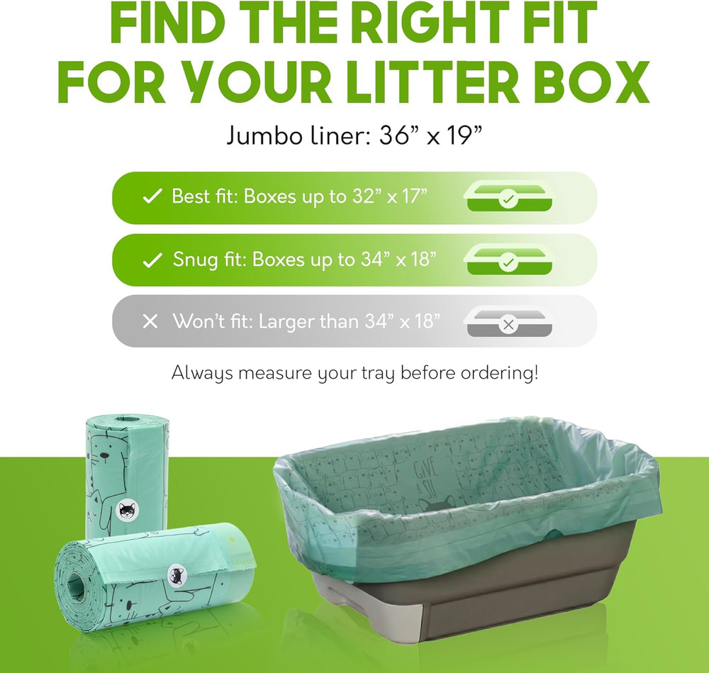 Home Compostable Cat Litter Box Liners, Jumbo XL 36” x 19” Drawstring - Extra Th
