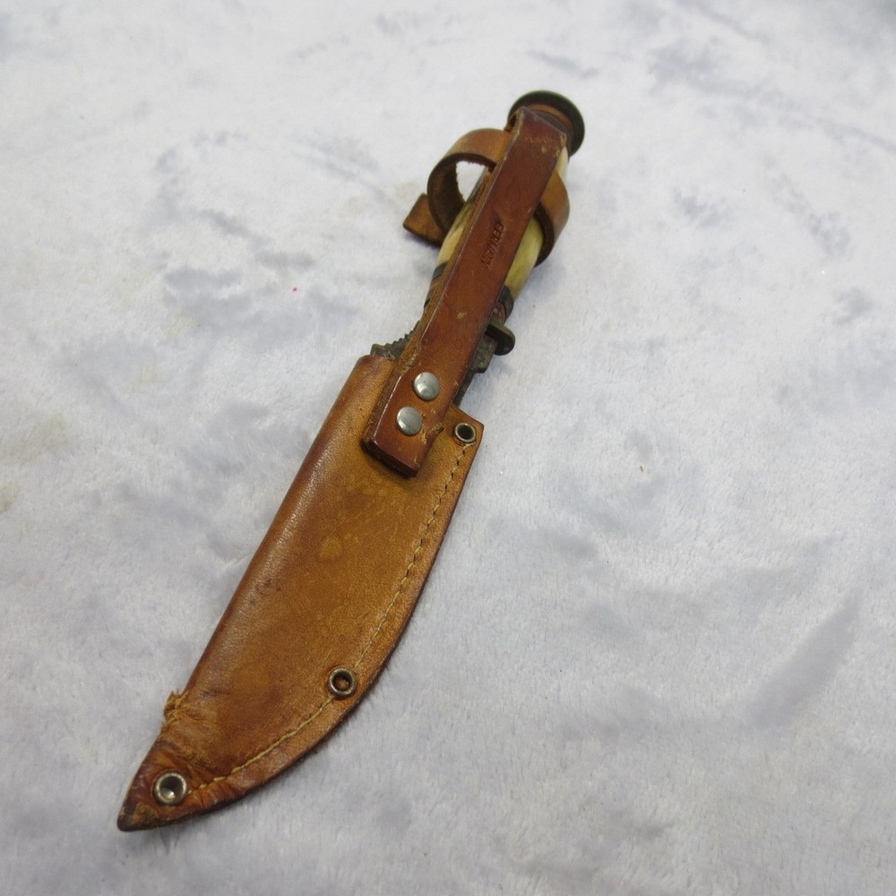 Stagg Handle German Buffalo Skinner Knife Oak Leaf Embossed Leather Sheath