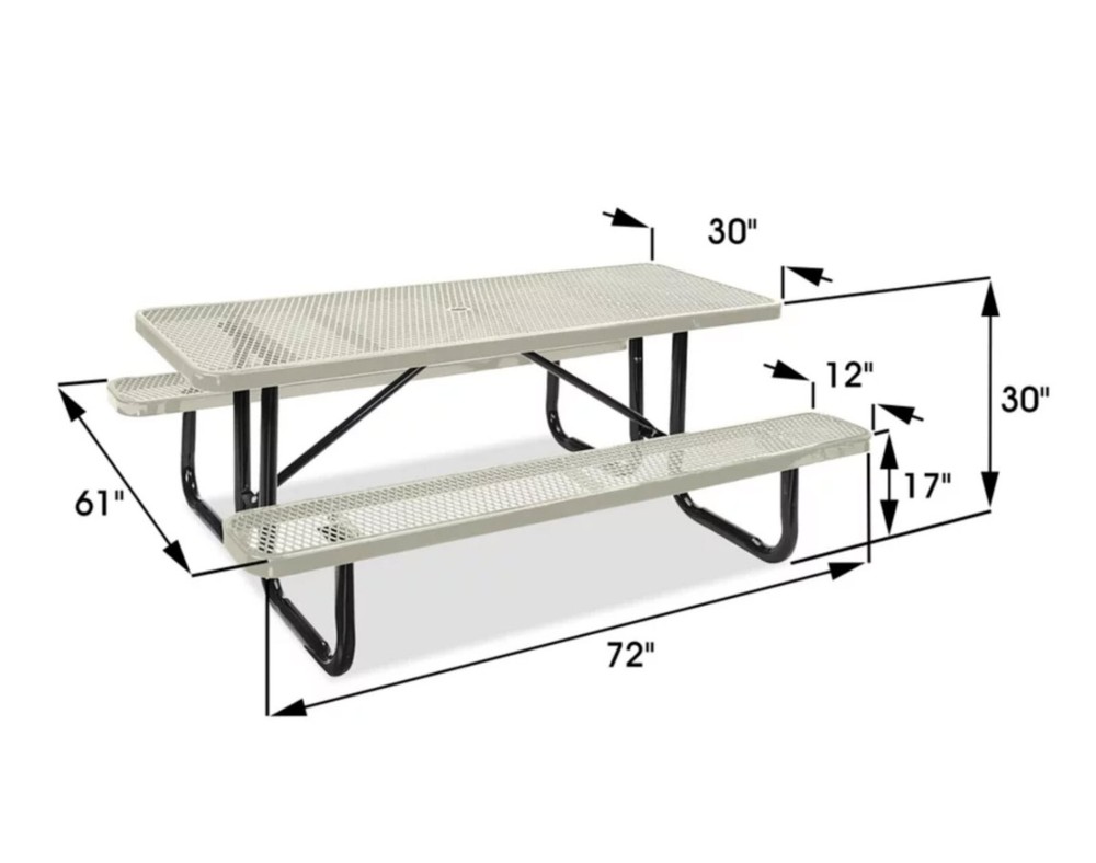 PICNIC TABLE Commercial - All Metal Construction & Steel Frame 6 Ft Rectangular