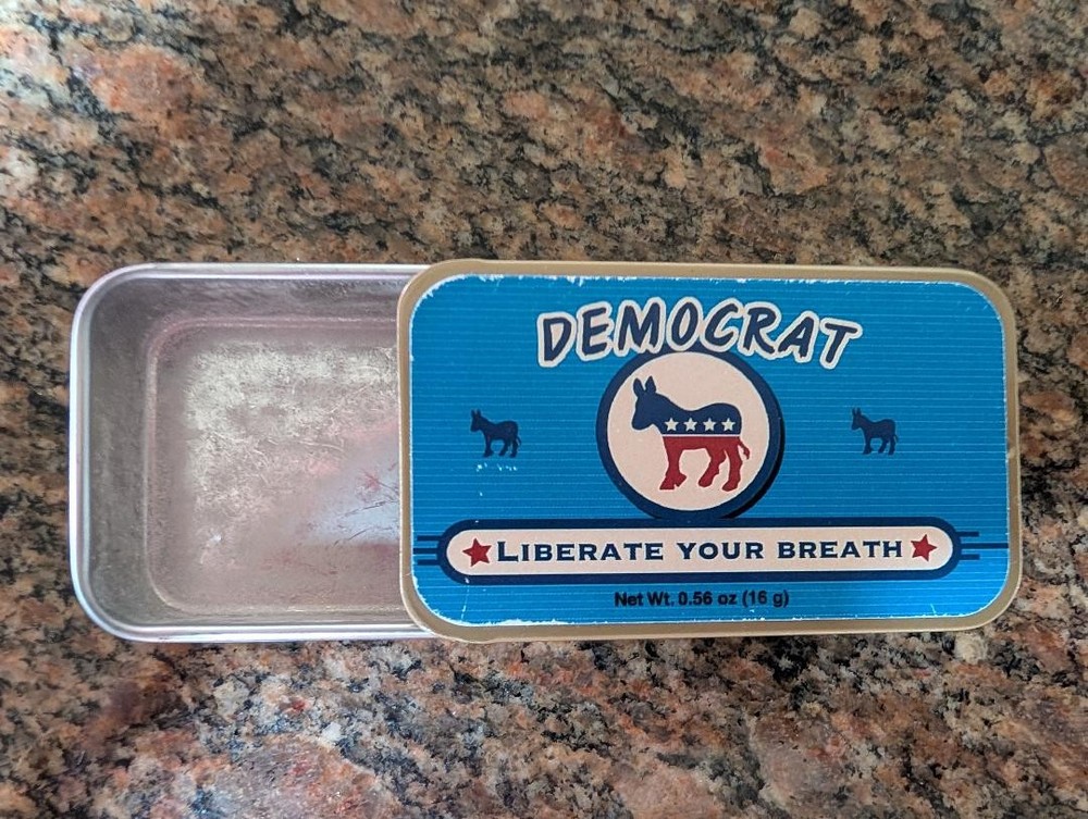 Amuse Mints Democrat Liberate Your Breath Empty Tin Mint Container 0 .56 oz