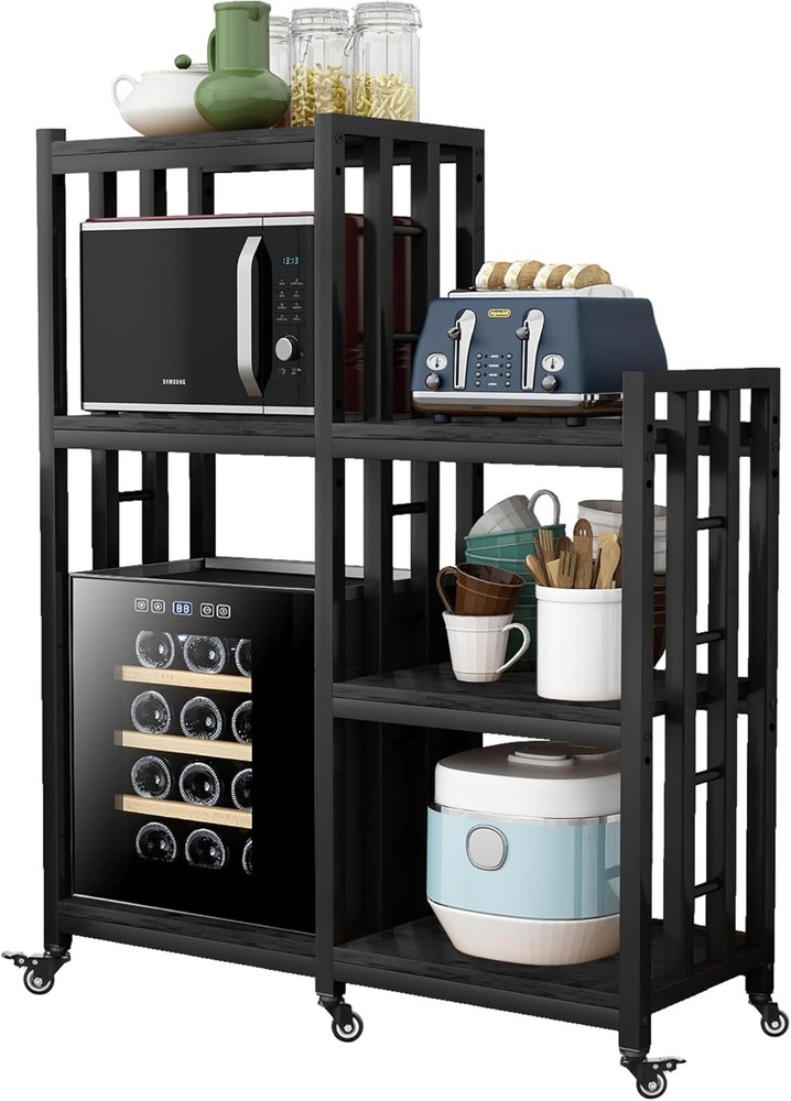 6-Tier Kitchen Bakers Rack, Multifunctional Storage Shelf, Mini Fridge &