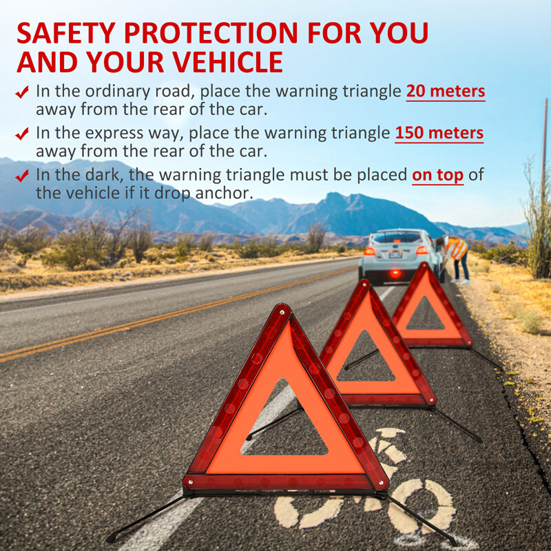 Emergency Warning Triangle Reflector Road Roadside Hazard Triangles Safety Sign