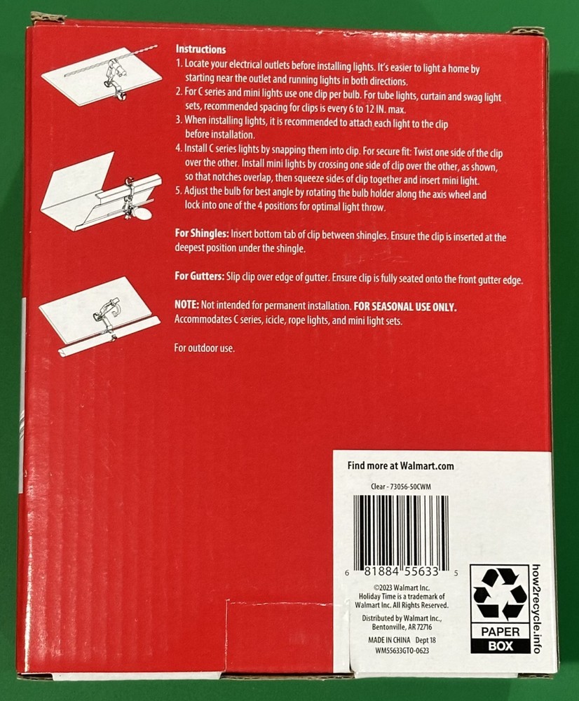 Holiday Time 50 Multi-Directional Gutter/Shingle Light Clips