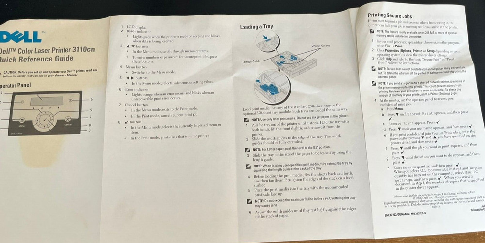 Dell 3110cn Quick Reference Guides in 3 different languages