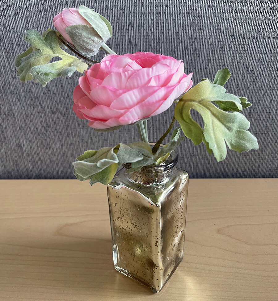 9" Ranunculus in Mercury Glass Vase