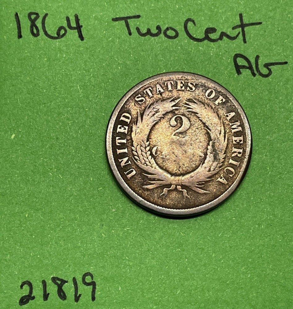 1864 Large Motto Two Cent 2c Piece AG About Good