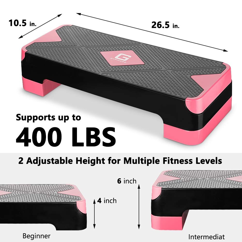 Adjustable Workout Aerobic Stepper, Aerobic Exercise Step Platform with 2 Ris...