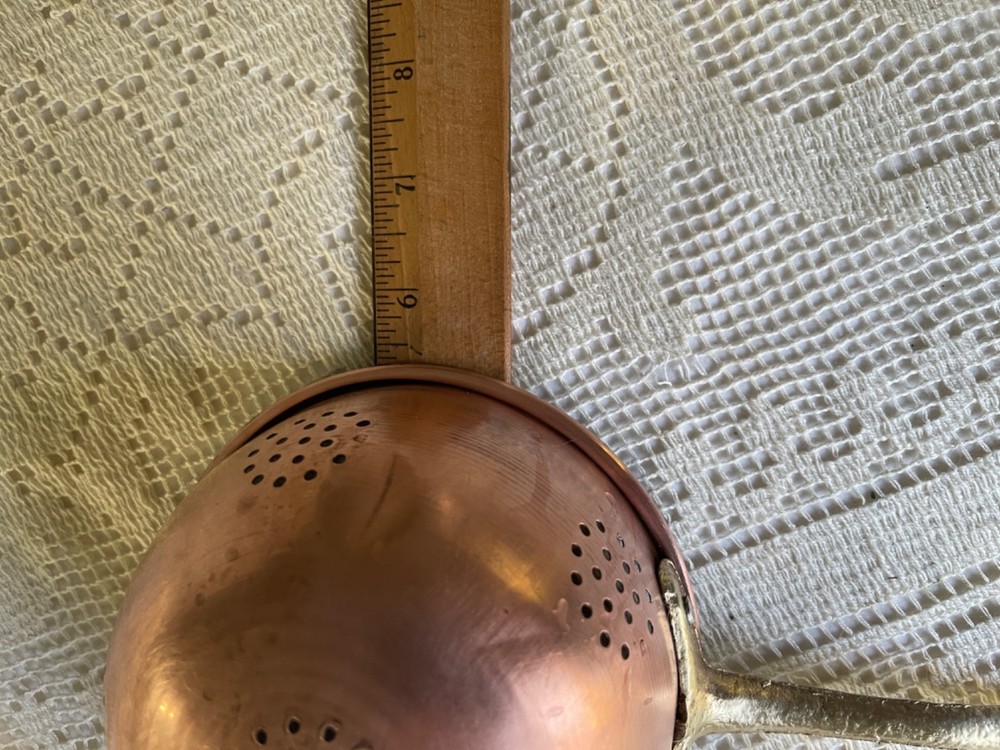 Vintage Copper Strainer , Long Handle, 5.5" D