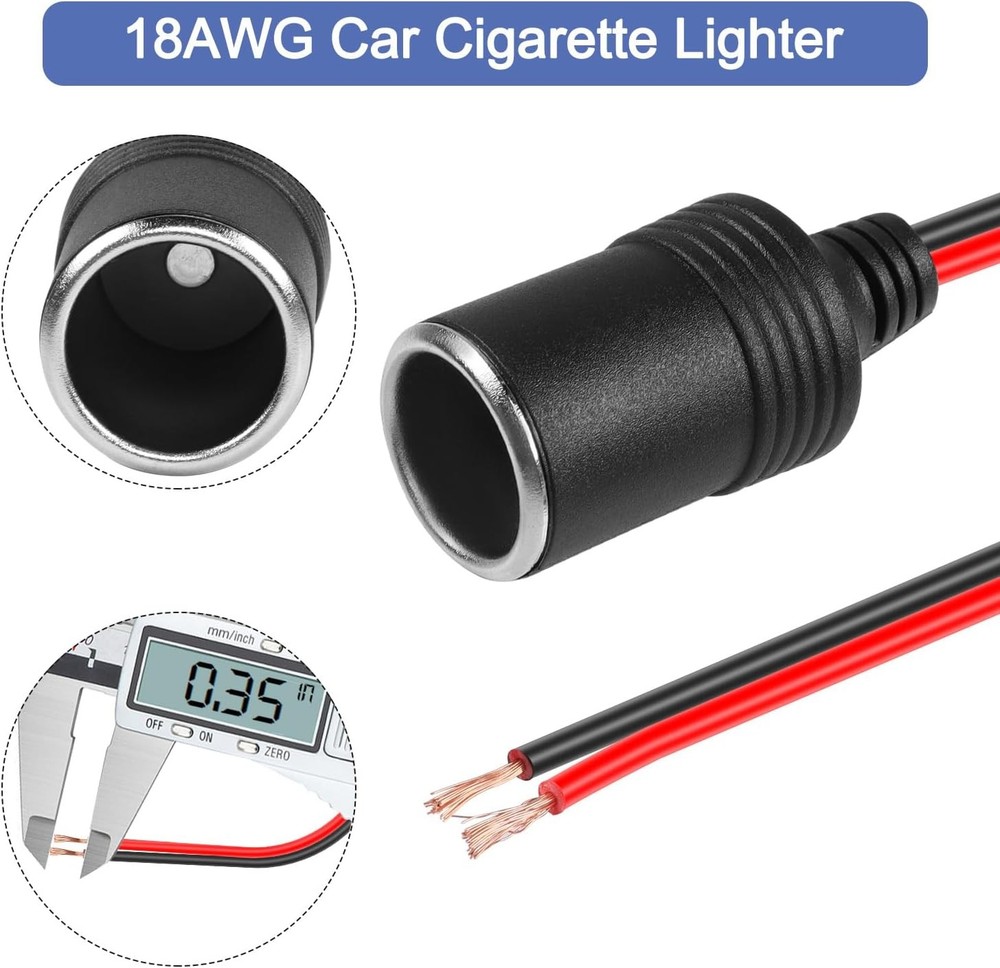 12V/24V Car Cigarette Lighter Charger Cable Female Socket Plug Connector Adapter