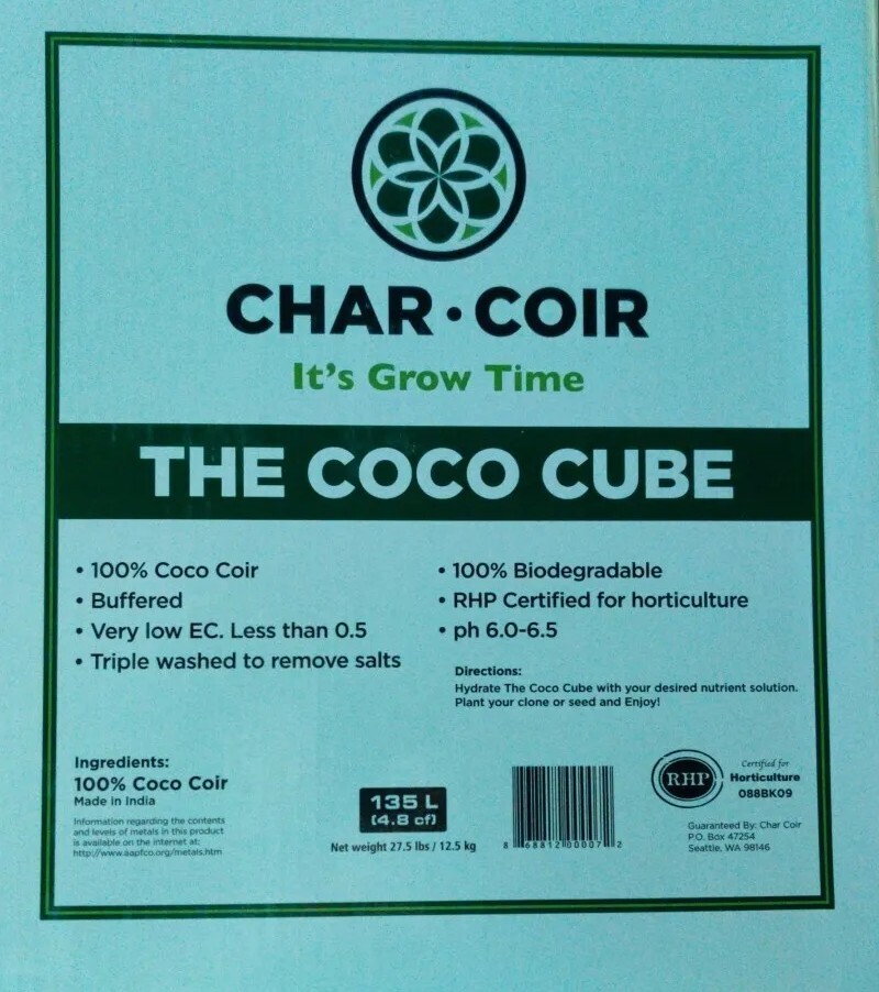 Char Coir Coco Cube RHP It's Growing Time Certified Coco Coir, Case of 32