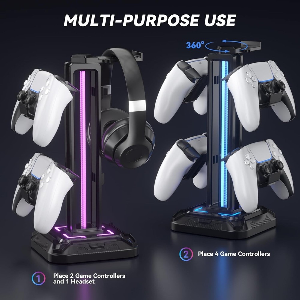 Rotatable Headphone Stand with Detachable Controller Hook