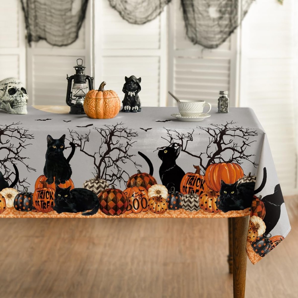 Horaldaily Halloween Tablecloth 52×70 52" x 70" (Rectangular), Black,orange