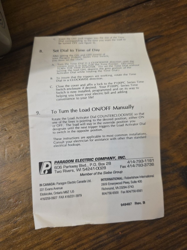 Paragon Electric Timer P104PC