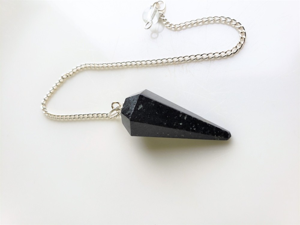 Natural Black Agate Pendulum, Gemstone Pendulum 6 Sided with Bead / Divination