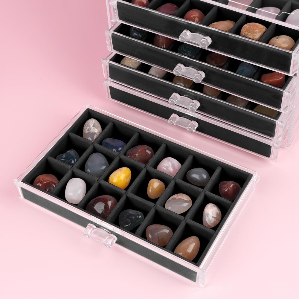 Rock Display Case, Collection Box, 90 Grid Crystal Clear