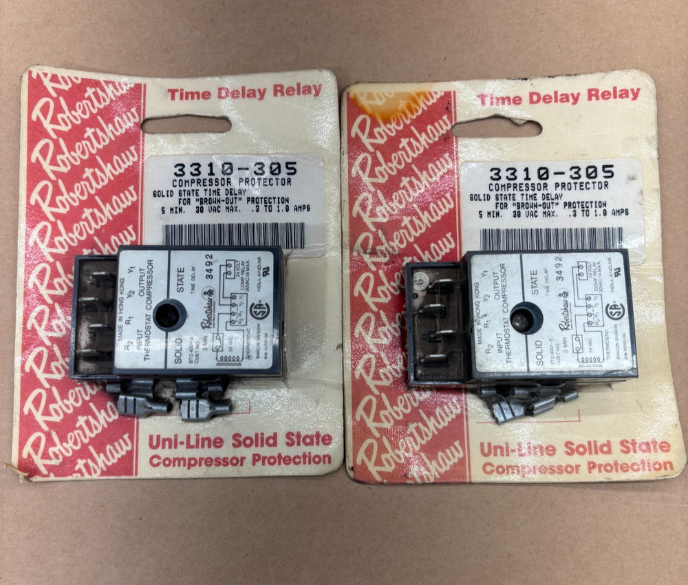 Lot of 2x Robertshaw 3310-305 Relay Time Delay Compressor Protector Solid State
