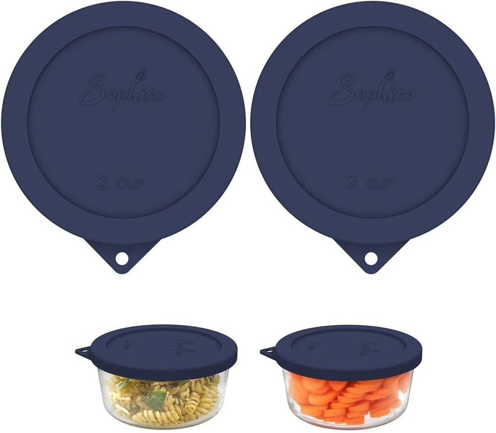 Sophico 2 Cup Round Silicone Storage Cover Lids Replacement navy blue-2 pack
