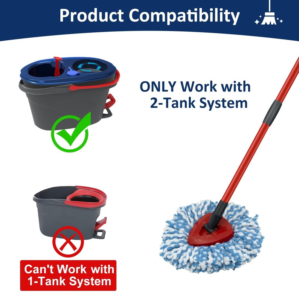 2 Pack Spin Mop Replacement Head,1 Base,4-Section Sturdy Iron Mop Handles Com...
